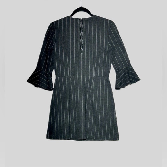 Saylor Black Constance Pinstriped Crewneck Dress w/ 3/4” Ruffled Bell Sleeves, M - Picture 7 of 15